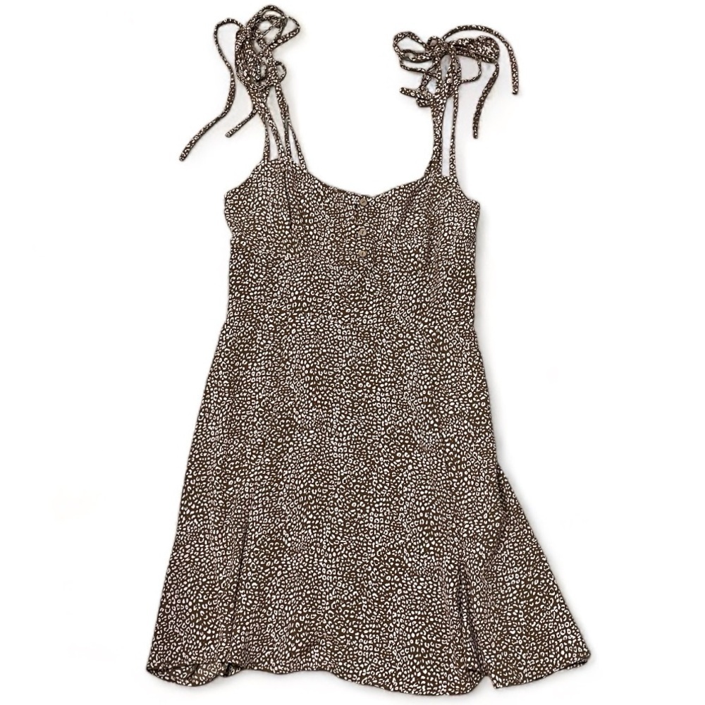 ZARA Brown Pink Sundress Mini Dress Smocked Back Ties size Medium Beach Vacation